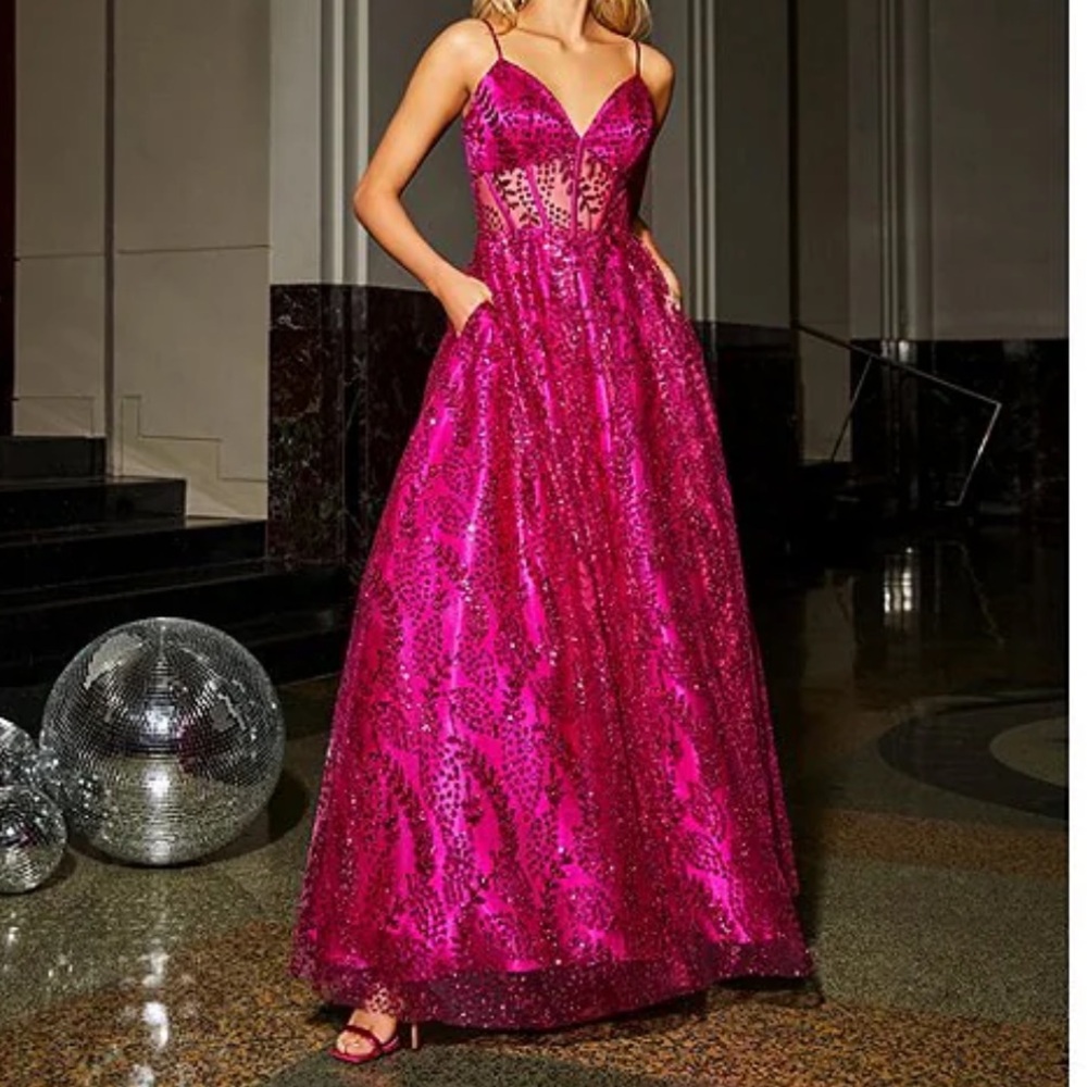 Blondie Nites Glitter Lace-Up Back Ball Gown
